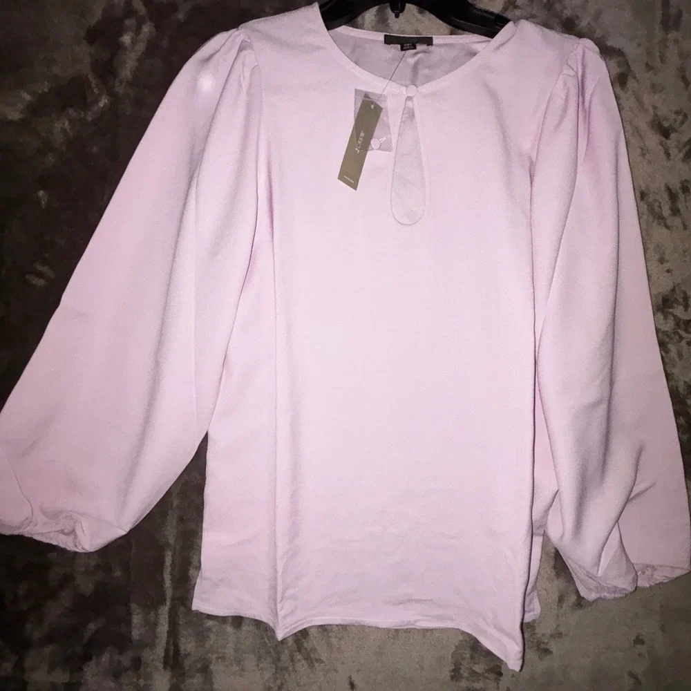 J. Crew Purple‎ Puff Sleeve Keyhole Blouse Top Extra Small TXS New With Tags